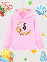 Moon Lantern Print Girls Cotton Pullover Hooded Sweatshirt for Autumn Winter