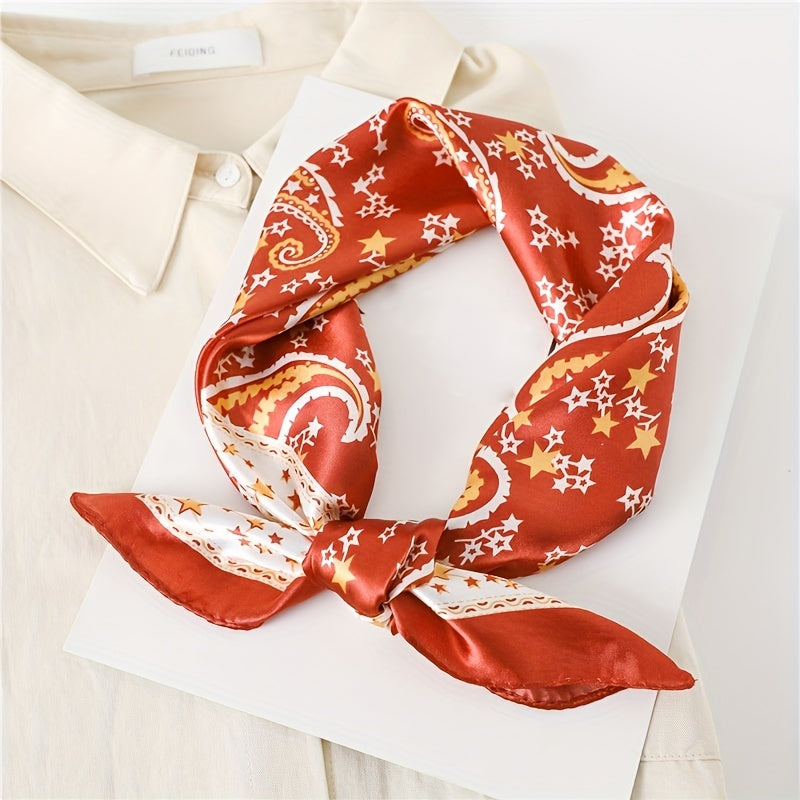 Stars Print Square Scarf Satin Bandana Neckerchief Women Silk Head Wrap