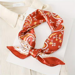 Stars Print Square Scarf Satin Bandana Neckerchief Women Silk Head Wrap
