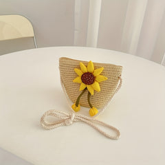 Girls Sunflower Straw Bag Crossbody Messenger Coin Purse
