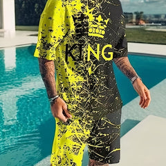 Men's King Print Tee & Shorts Set for Summer Outdoor