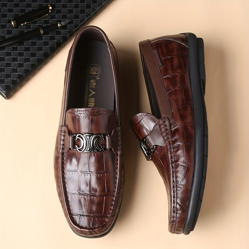 Crocodile Embossed Leather Slip On Dress Shoes for Men