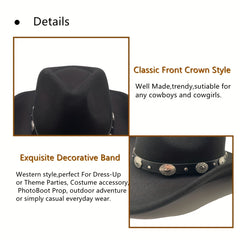 Classic Western Cowboy Hat Wide Brim Felt Fedora Hat