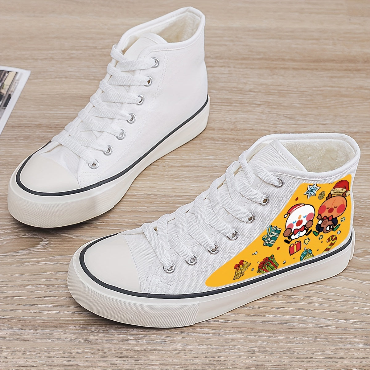 Plush Lined Canvas Sneakers Chunky Warm Non Slip Shoes High Top