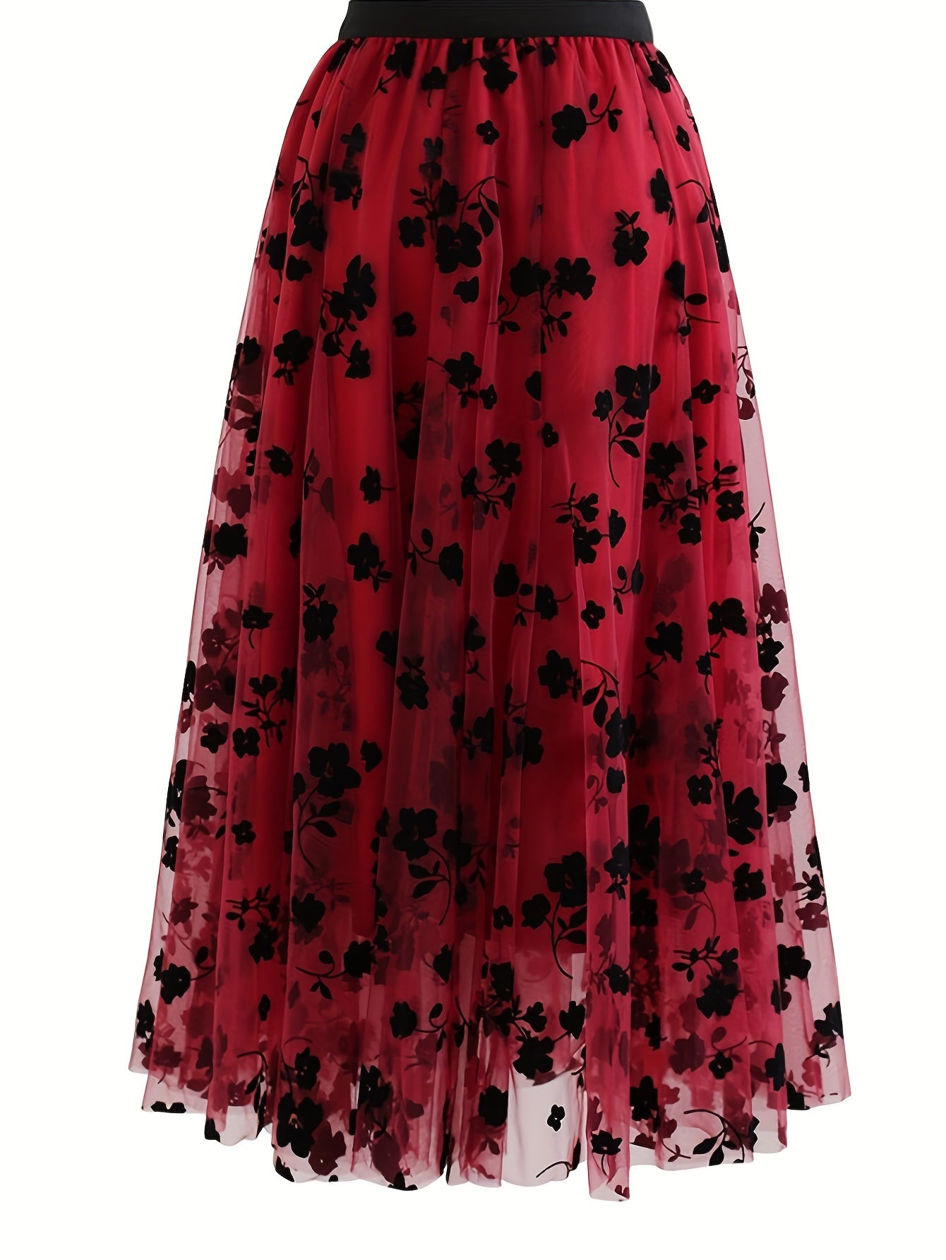 Floral Print Pleated Maxi High Waist Skirt