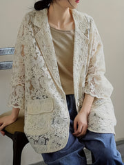Lace Open Front Blazer Casual Lapel Blazer For Spring & Summer