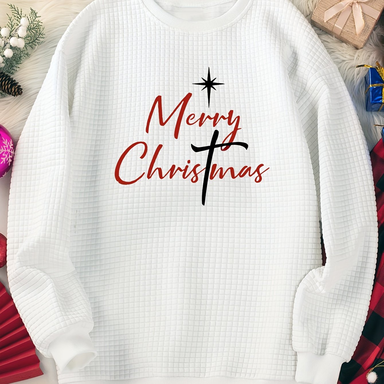 Christmas Lounge Top Women's Plus Slogan Graphic Long Sleeve