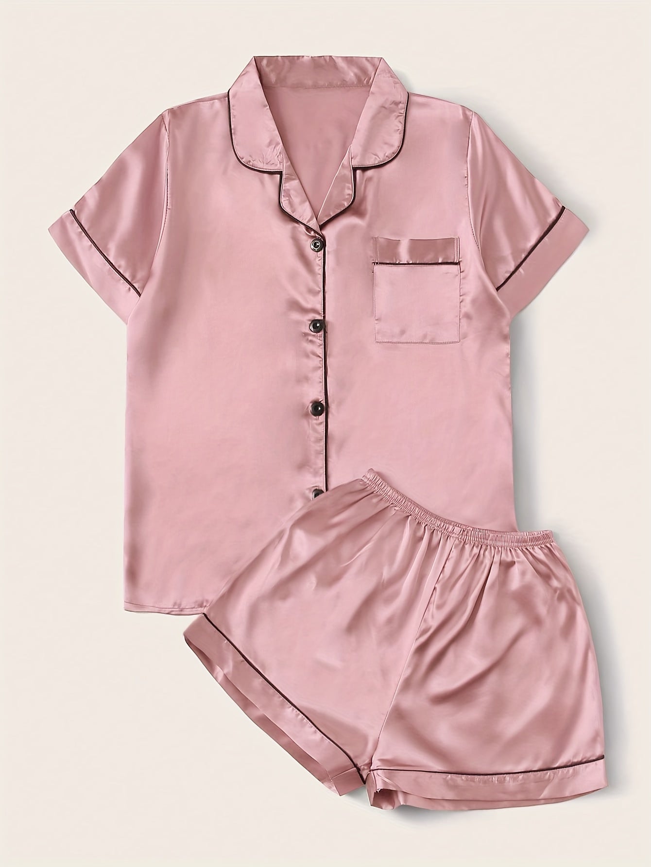 Satin Pajamas Set Short Sleeve Buttons Top & Shorts Women's Sleepwear