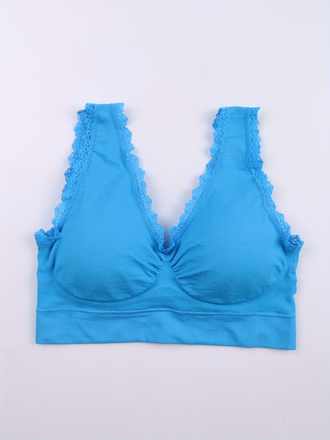 5pcs Lace Trim Sports Bras Comfy & Breathable Wireless Bra