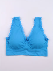5pcs Lace Trim Sports Bras Comfy & Breathable Wireless Bra