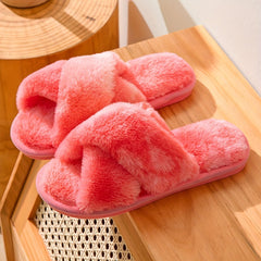 Women's Plush Cross Strap Slippers - Cozy Indoor Shoes