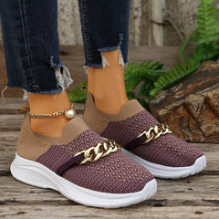 Mesh Breathable Non-Slip Running Shoes Chain Decoration Lightweight Comfortable