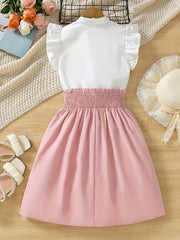 Girl's 2pcs Sleeveless Shirt & A line Skirt Set for Spring Summer