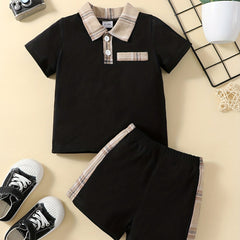 2pcs Baby Boys Casual Polo Shirt & Shorts Set