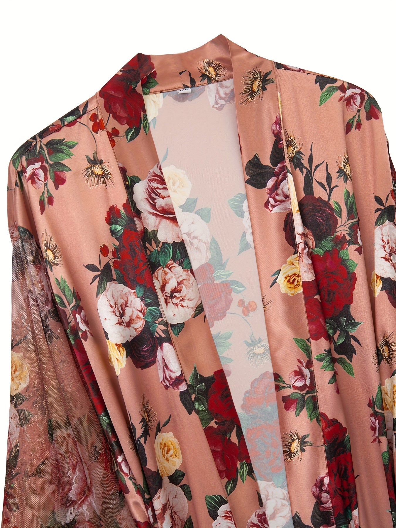 Lace Long Sleeve Robe Open Front Belted Bathrobe