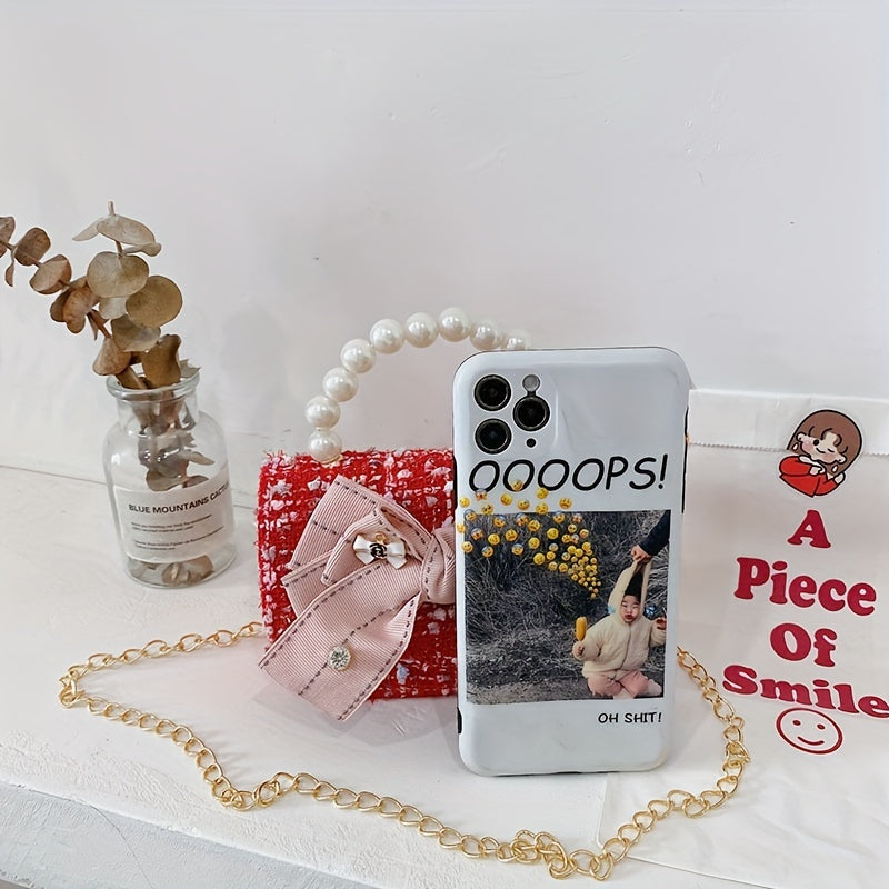 Kids' Bow Decor Mini Messenger Bag with Faux Pearl Handle