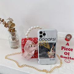 Kids' Bow Decor Mini Messenger Bag with Faux Pearl Handle