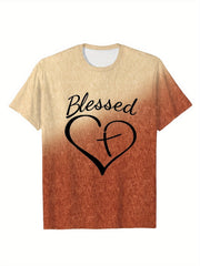 Girls Gradient Cross Heart Short Sleeve T shirt For Summer Party Gift