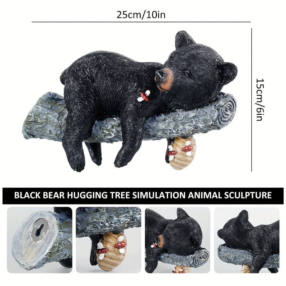 Bear Cub Napping Hanging Out In Tree Figurine Realistic Animal Wall Art