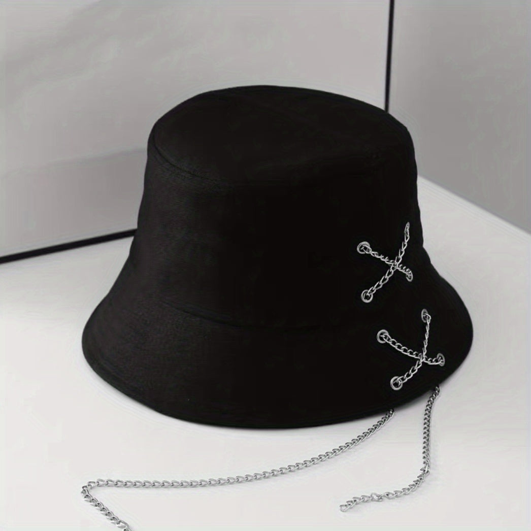Solid Cotton Bucket Hat Colorful Ribbon Decor Fisherman Cap