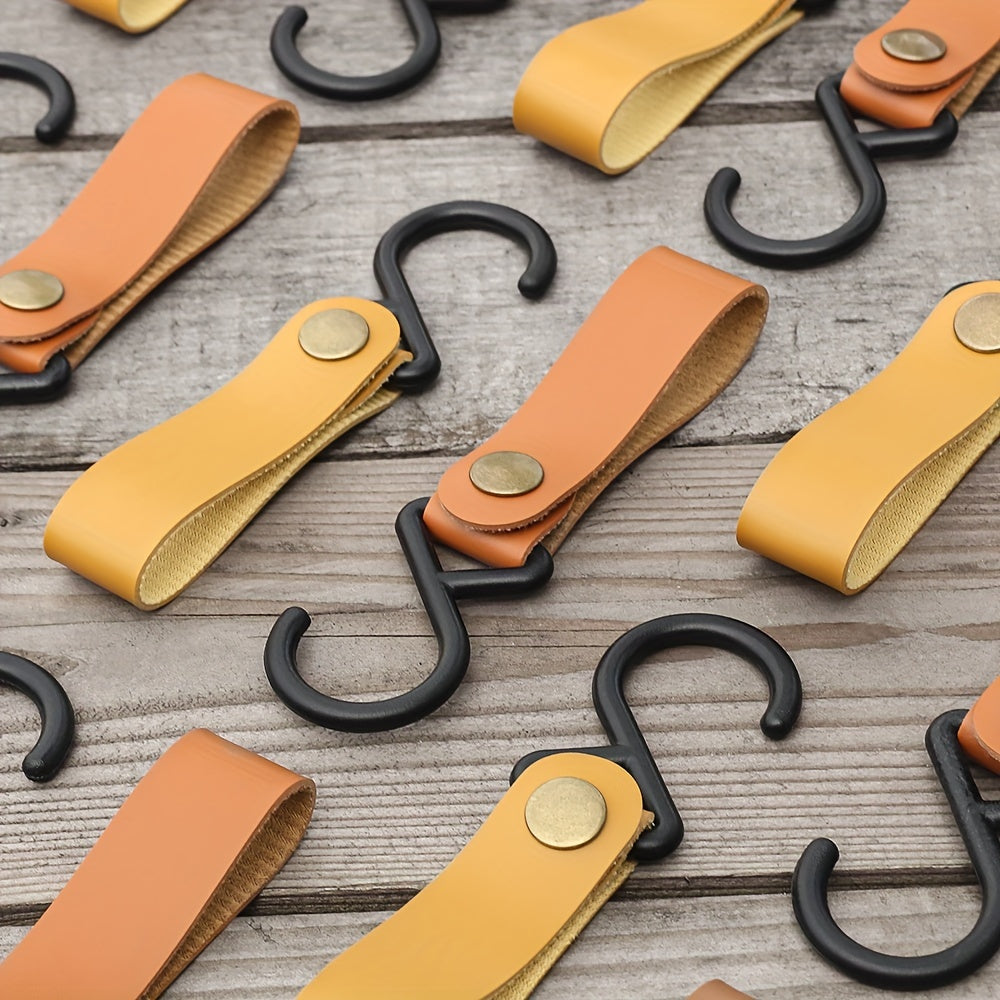S Shape PU Leather Storage Hook Keychain for Camping