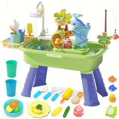 3in1 Sink Toy w/ Running Water Kitchen Food Fishing Toy Water Play Station