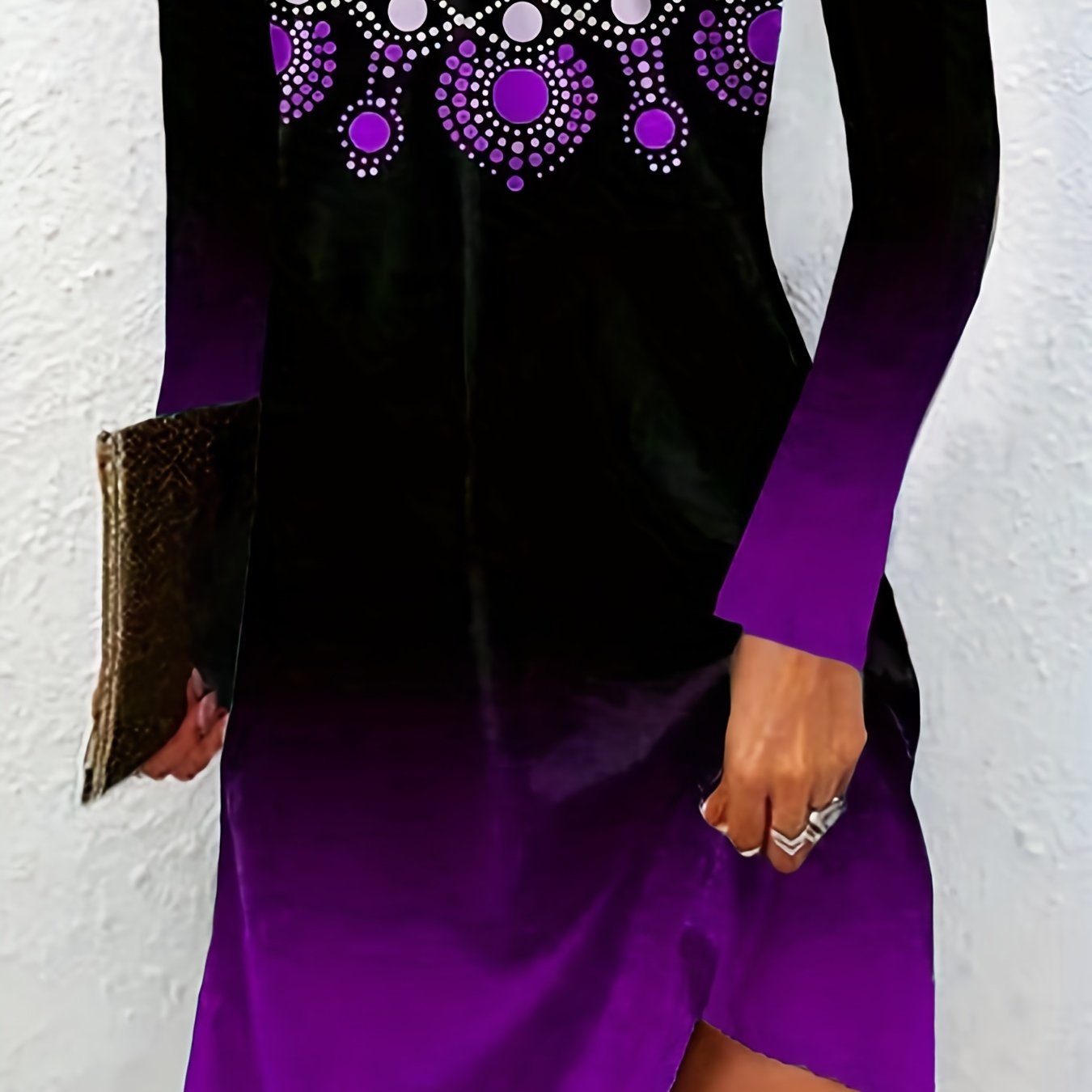 Ombre & Dot Print Long Sleeve Dress