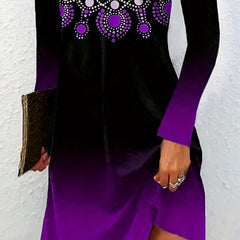 Ombre & Dot Print Long Sleeve Dress