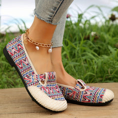 Red Geometric Pattern Flat Shoes Slip On Outdoor Lightweight Low Top Shoes