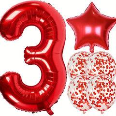 Red Birthday Balloon Set - 40" Giant, 18" Star, 12" Confetti Balloons