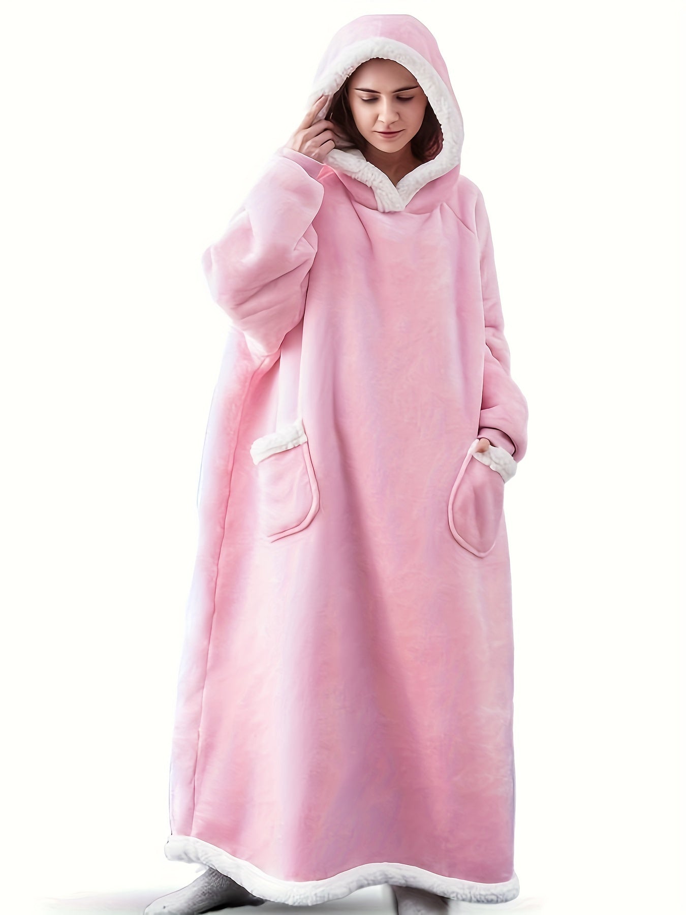 Fleece Hooded Robe with Pockets