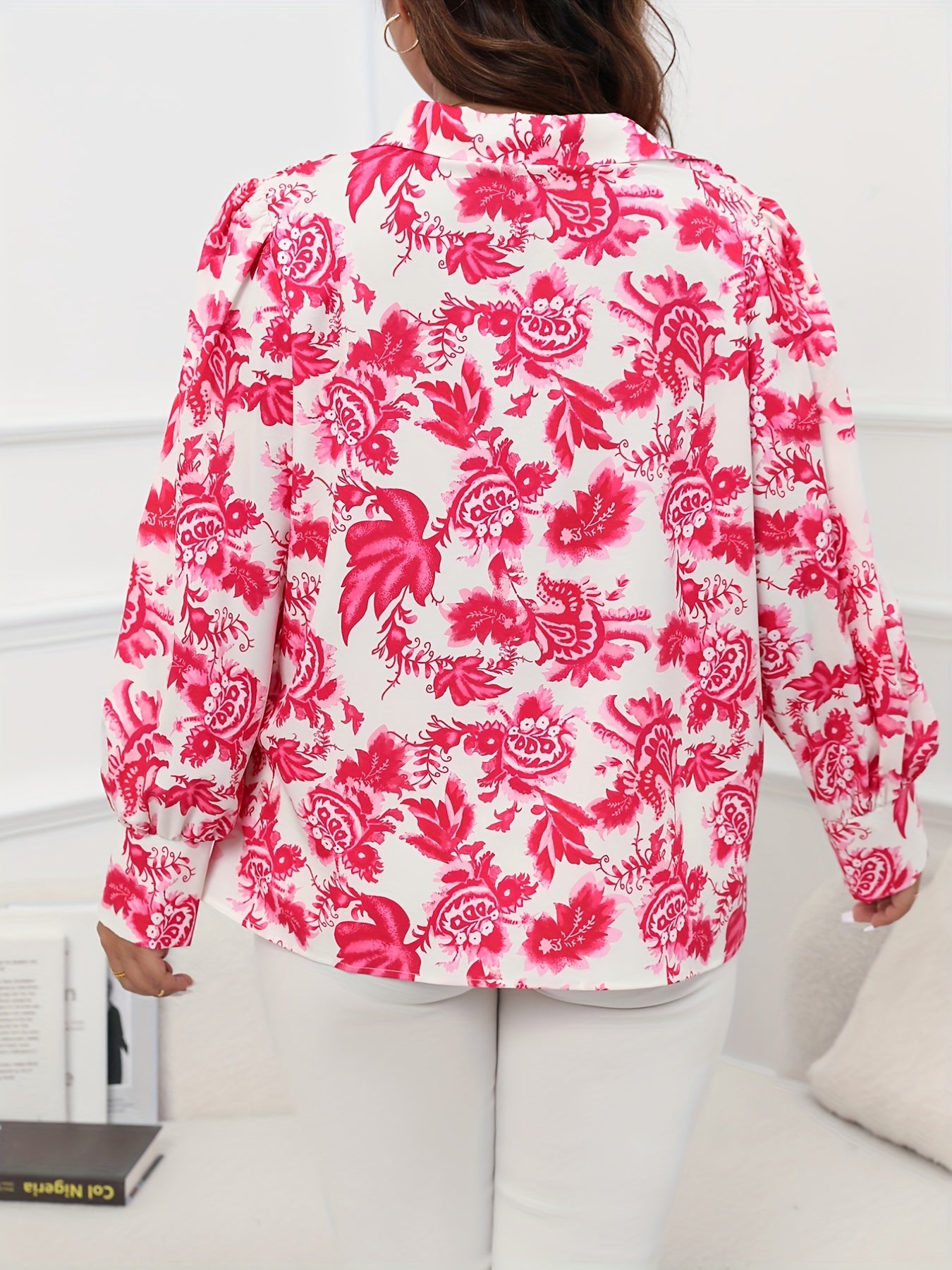 Floral Print Button Up Long Sleeve Blouse