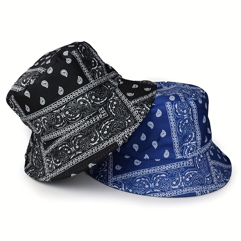 Paisley Print Bucket Hat Hip Hop Solid Basin Hat Sunscreen Travel Beach Hats