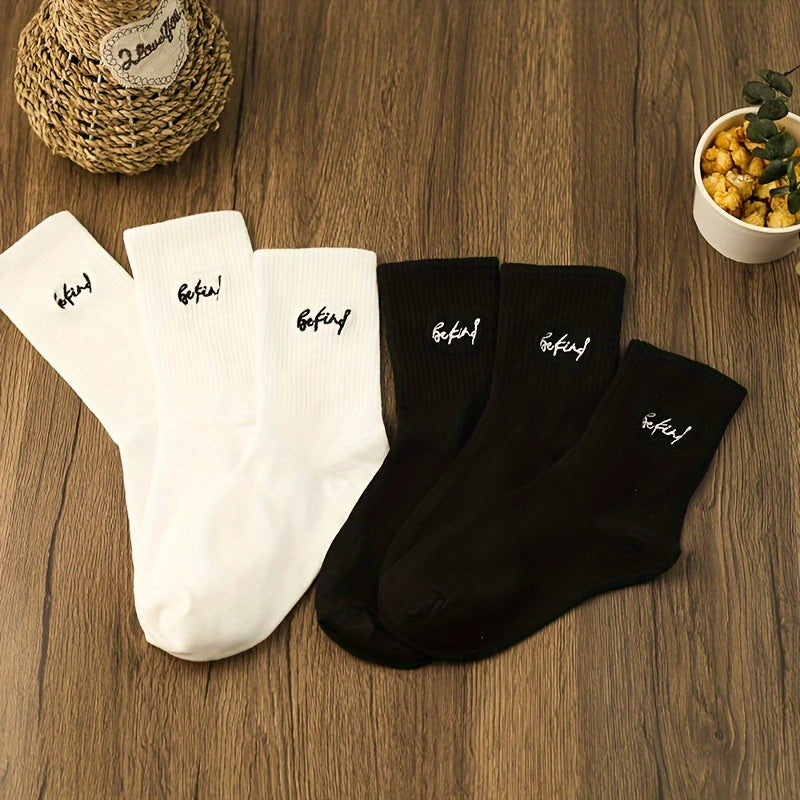 Women's 6 Pairs Letter Pattern Socks Comfy & Breathable Mid Tube Stockings