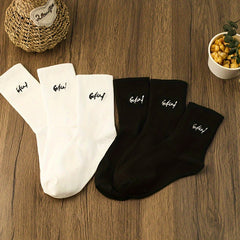 Women's 6 Pairs Letter Pattern Socks Comfy & Breathable Mid Tube Stockings