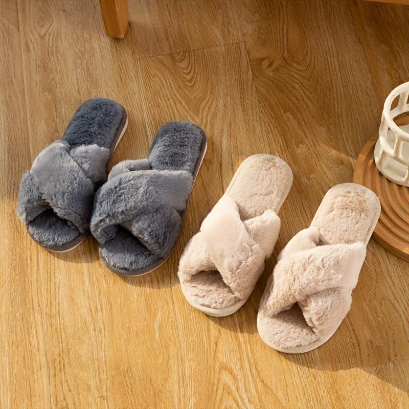 Women's Cozy Plush Cross Strap Slippers
