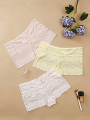 3 Pack Plus Size Lace High Waist Boy Shorts Briefs
