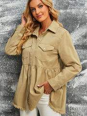 Women's Ruffled Hem Denim Jacket