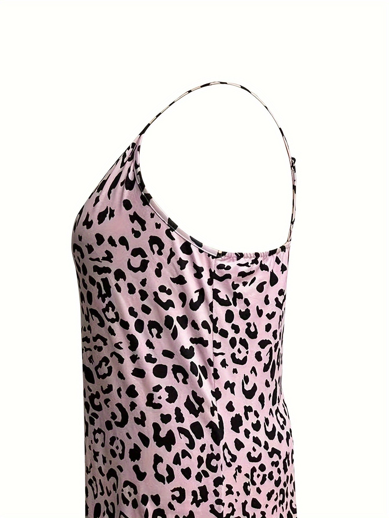 Sexy Nightdress Leopard Print Ruffle Trim Stretch Cami Sleep Dress