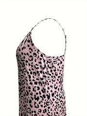 Sexy Nightdress Leopard Print Ruffle Trim Stretch Cami Sleep Dress