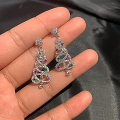 Colorful Zircon Christmas Tree Earrings Party Jewelry Gift