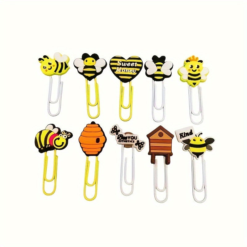 10pcs Cartoon Bee Paper Clip Colored Animal Bookmark PVC Stationery Office