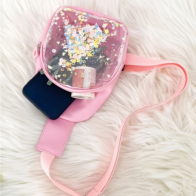 Girls Sequin Waist Bag Cute Zipper Crossbody Bag