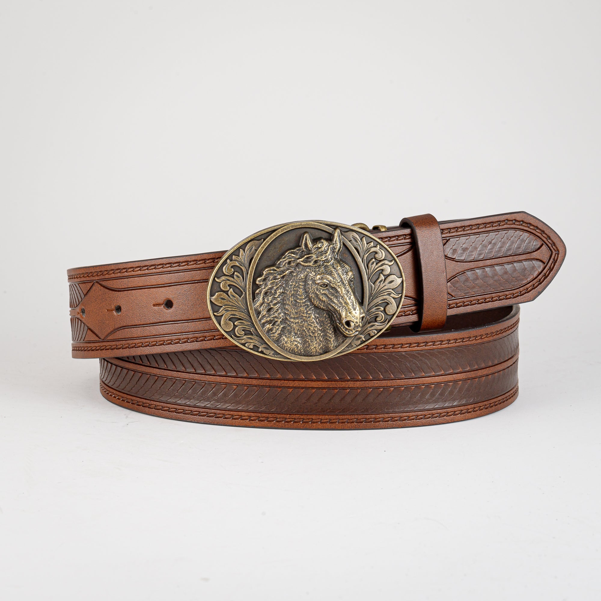 Retro Horse Pattern Buckle Belt For Men Denim Pants Jeans