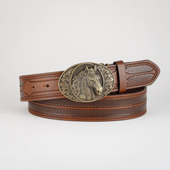 Retro Horse Pattern Buckle Belt For Men Denim Pants Jeans