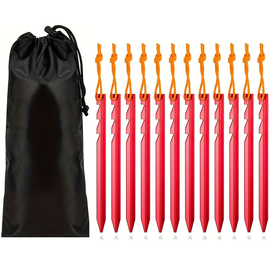 12pcs Heavy Duty Tent Stakes w/ Reflective Rope for Camping, Hiking