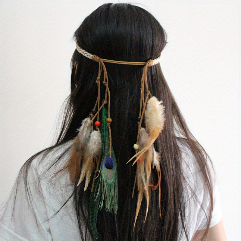 Peacock Feather Hair Band Western Style Hair Rope Indian Headband