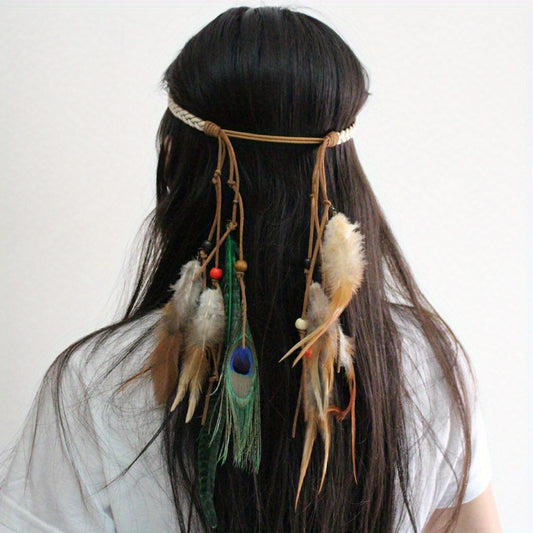 Peacock Feather Hair Band Western Style Hair Rope Indian Headband
