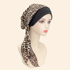 Leopard Print Turban Cap Casual Head Wraps Elastic Headscarf Women