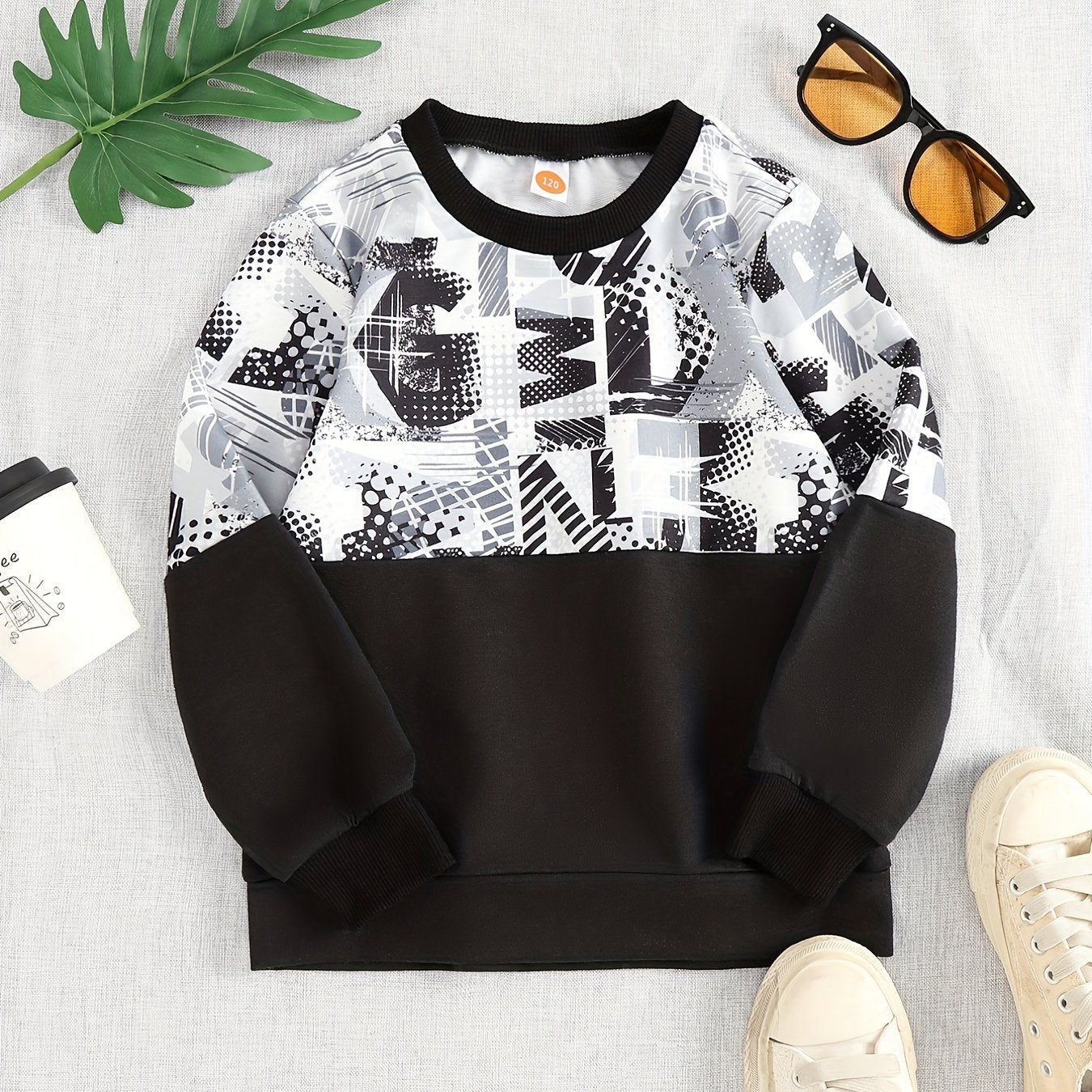 Boys Casual Block Print Pullover Sweatshirt - Long Sleeve Crew Neck